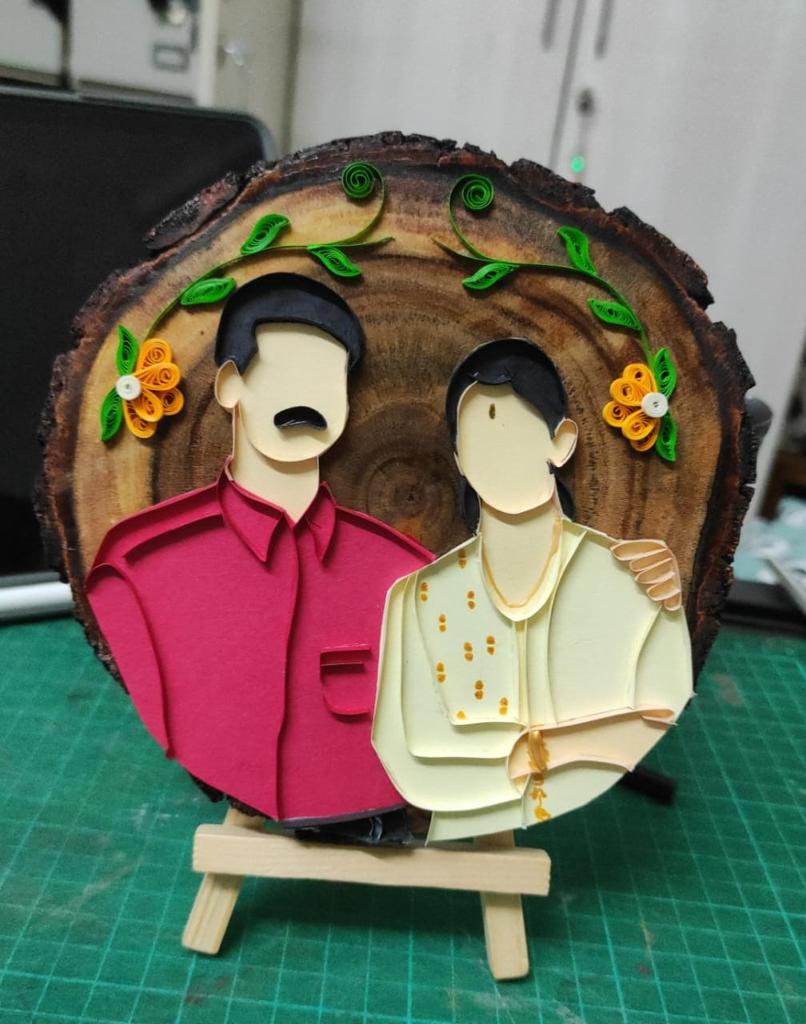 Paper Quilling Portrait on Wooden Slice