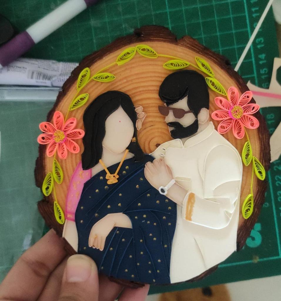 Paper Quilling Portrait on Wooden Slice