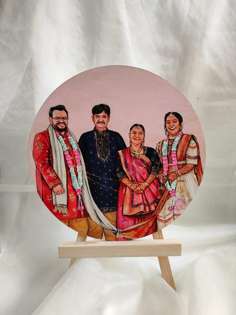 A moment shared : Hand-Painted 6-Inch MDF Portrait of Four