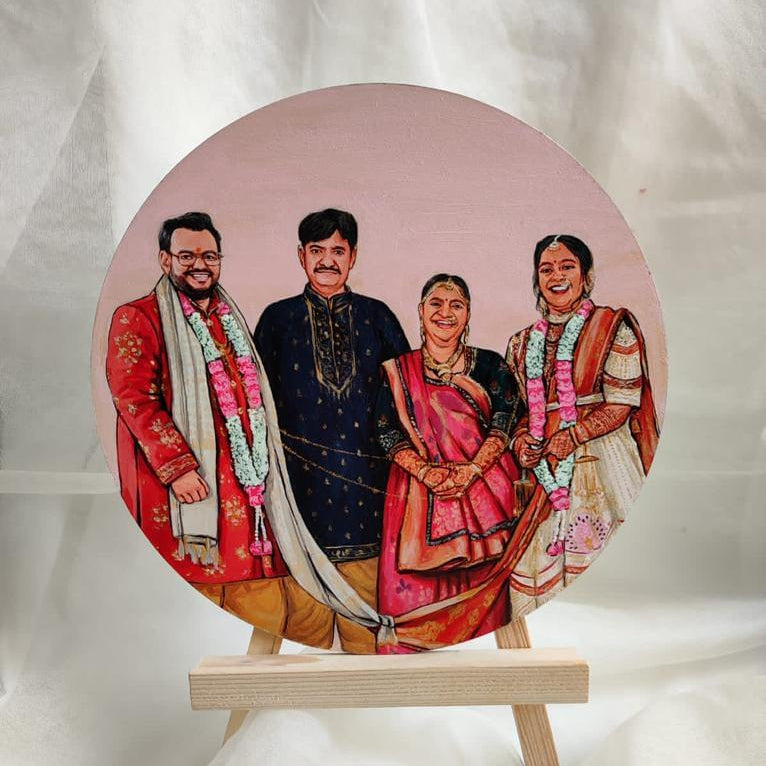 A moment shared : Hand-Painted 6-Inch MDF Portrait of Four