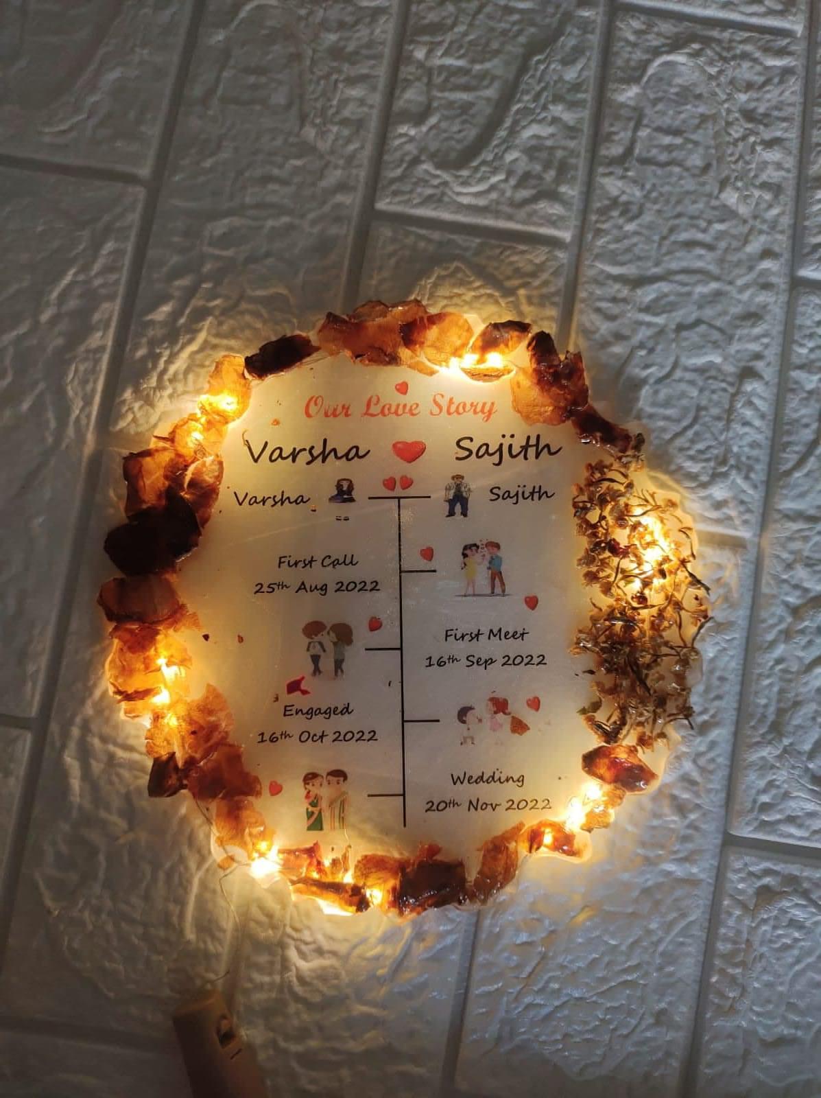 Artistic Amore: Expressive LED Resin Love Circle Frame with Varmala Preserved Flowers 6 inches