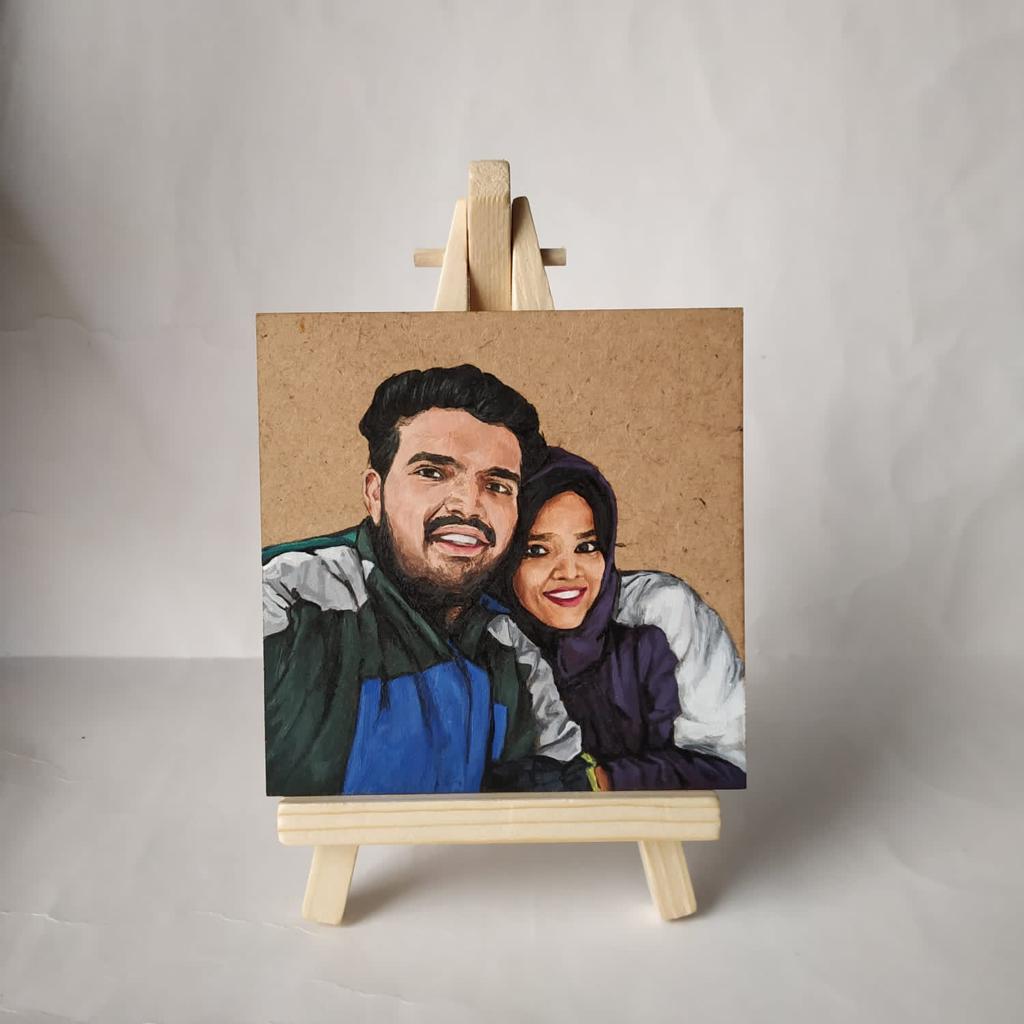 Mini Love Story: MDF Hand-Painted Couple Portrait (4 inches)