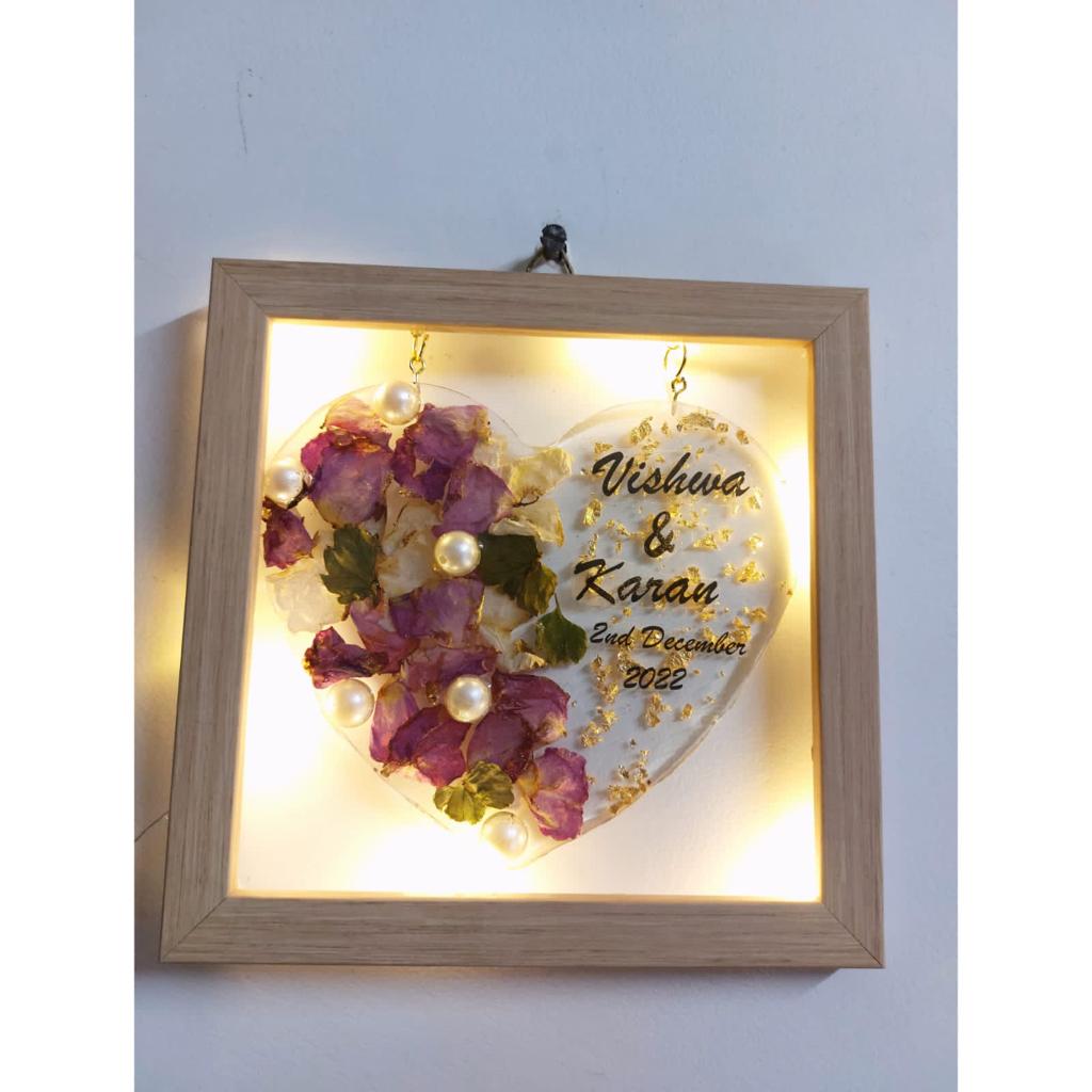 Whispering Roses: Personalized Resin Hanging Heart Frame with Preserved Petals