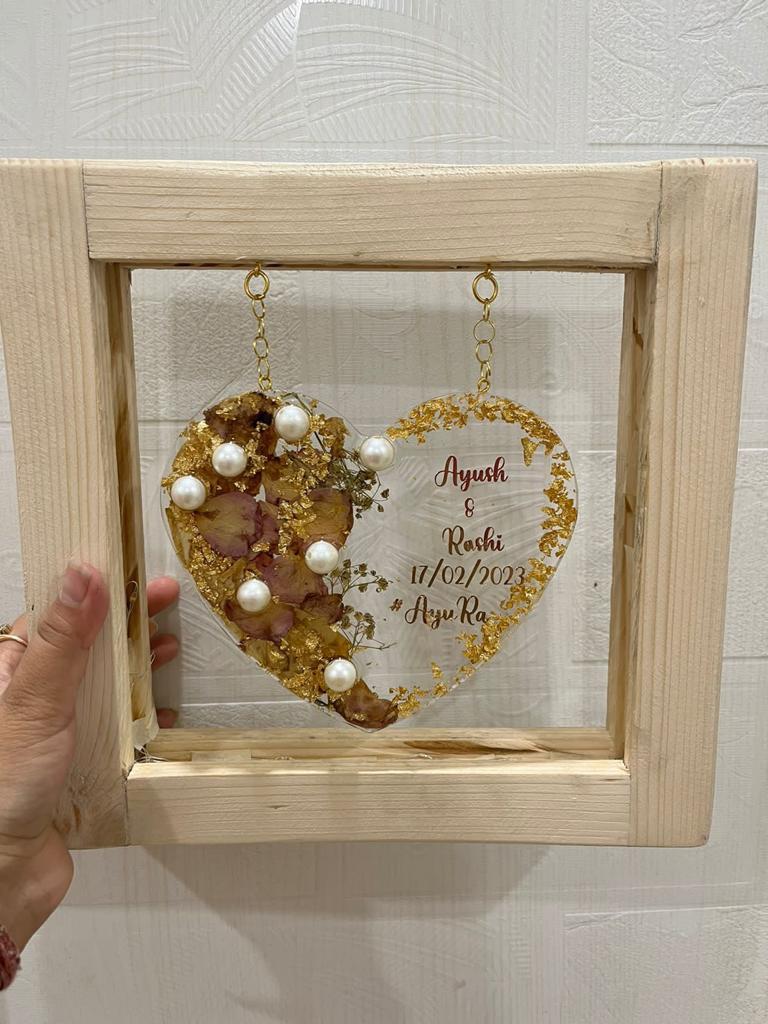 Funktastic Fusion: LED Heart Frame Combining Resin Varmala in a Retro Wooden Frame