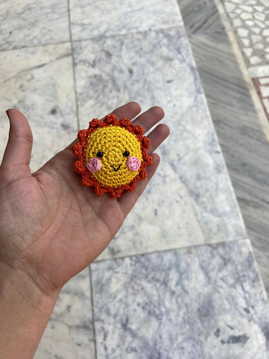 Sunny Stitches, Sweet Scoops, Hearts: Handcrafted Joy in Every Crochet Sun Keyring (Combo of 3)