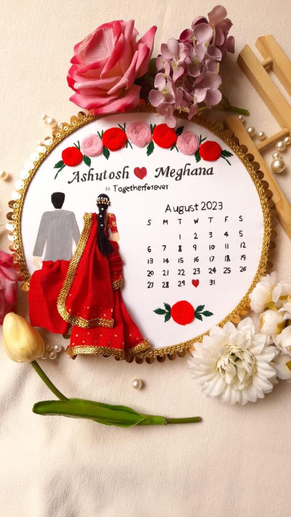 Romantic Reminders: Couple Wedding Hoop Art with Calendar