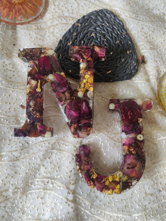 Floral Fusion Resin Flowers Preserved in Personalized Initials