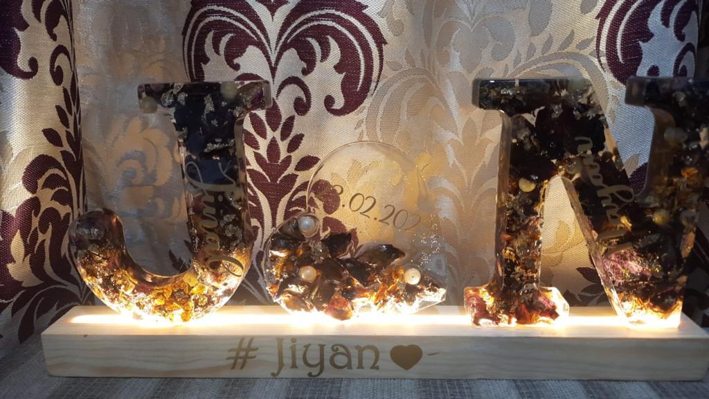 A Love Story in Resin  Varmala Preserved in Couples Initials