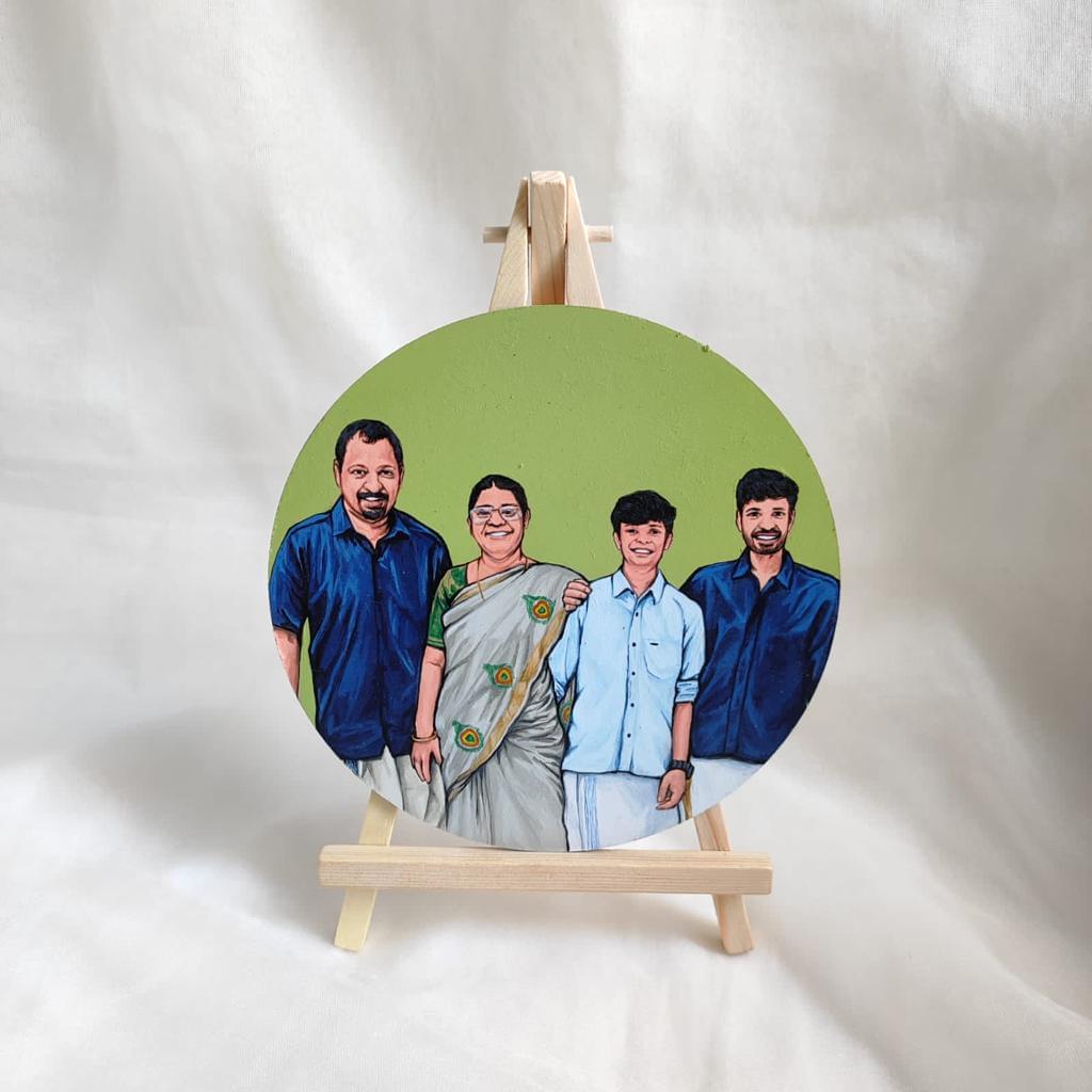 A moment shared : Hand-Painted 6-Inch MDF Portrait of Four