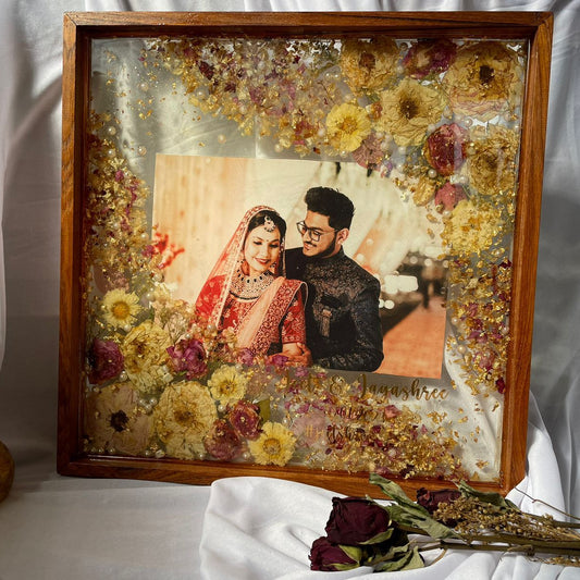 Petal Passion: Varmala Flowers Preserved in Pinewood Frame, Celebrating Love