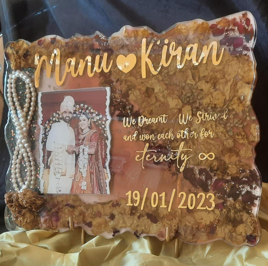 Sacred Treasures Resin Rectangle Varmala Flowers Preserved Table Top Frame