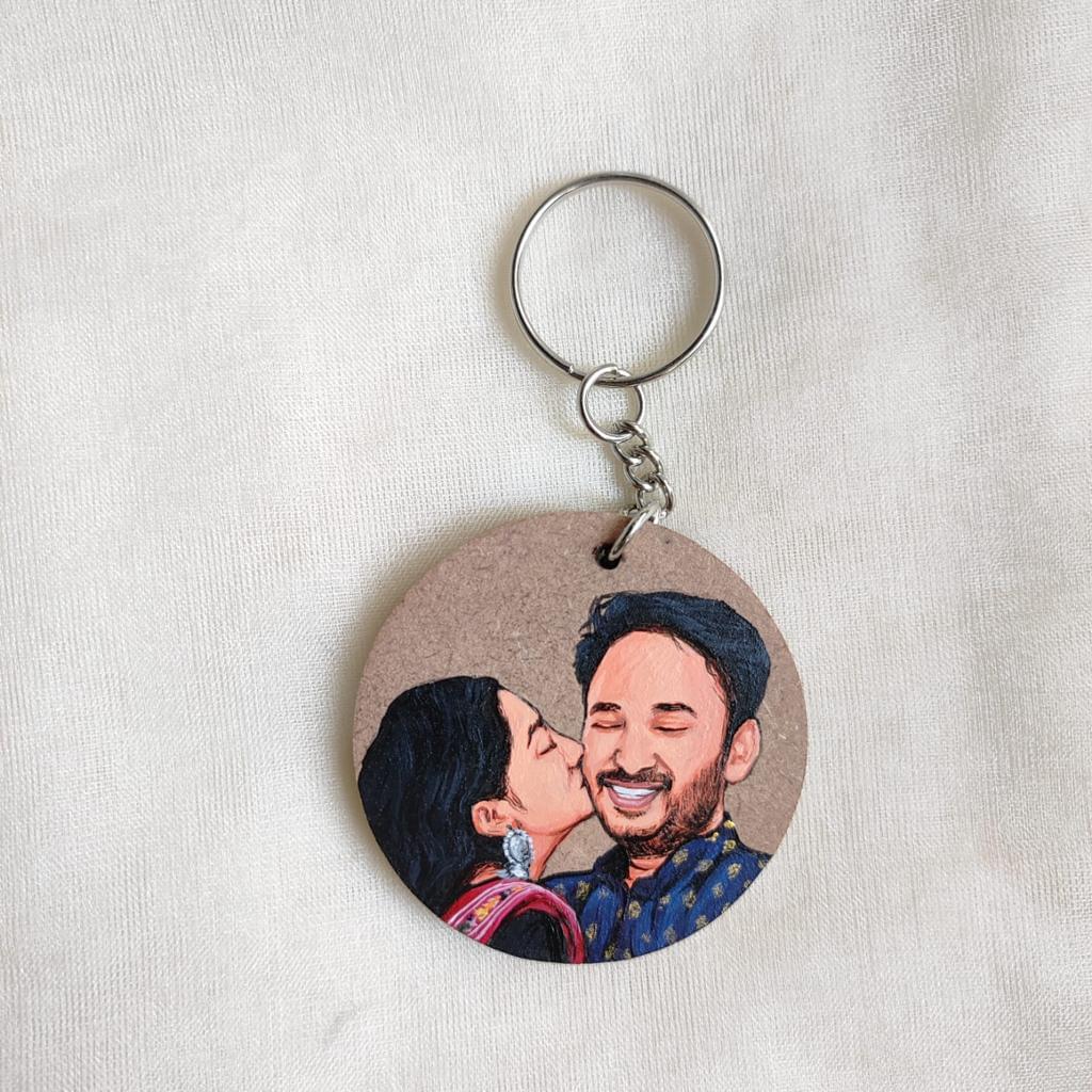 Brushstrokes of Love: Personalized Hand-Painted Keychain for Couples