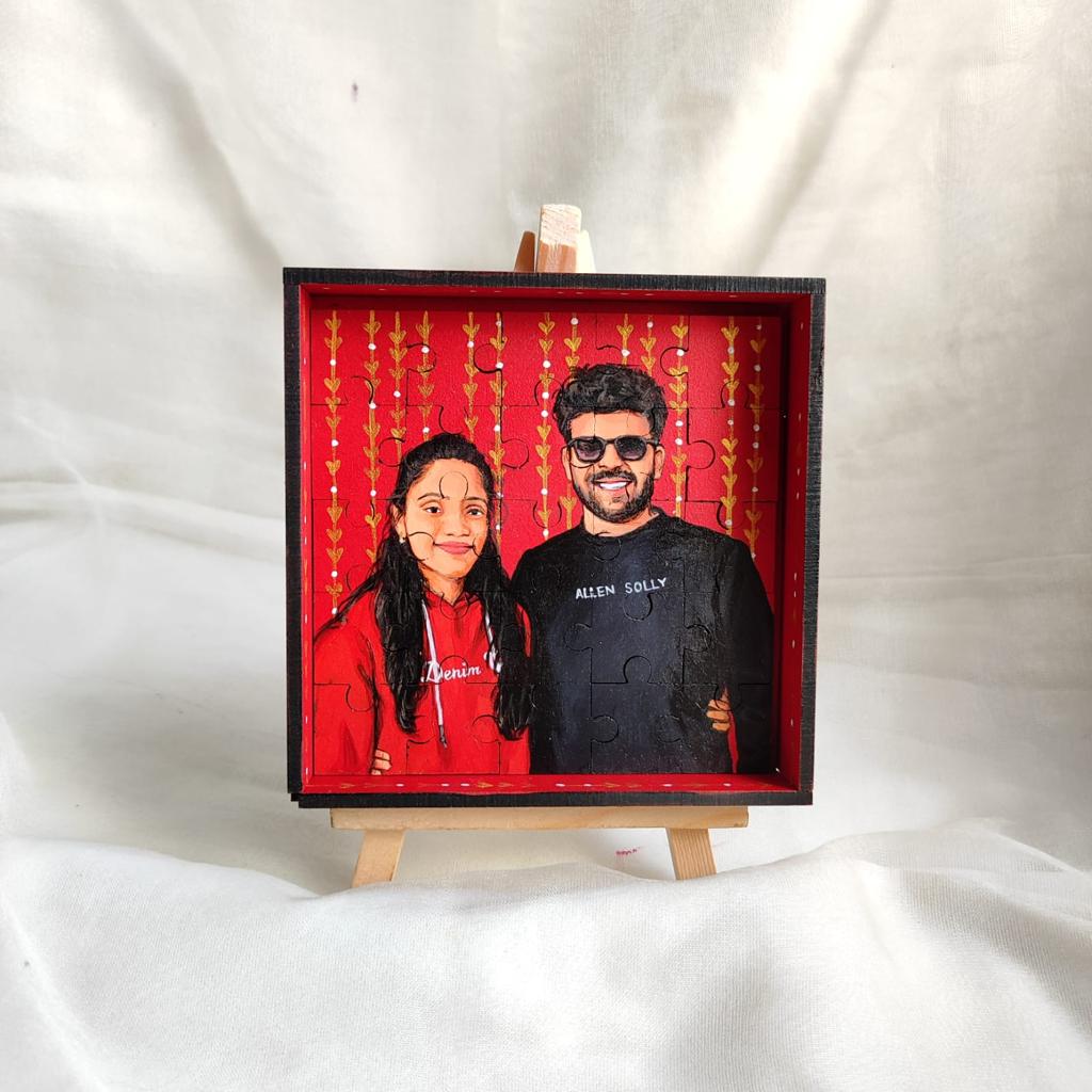 Enigmatic Duo: Intricate 5x5 Inch Couple Puzzle with 25 Hand-Painted Pieces