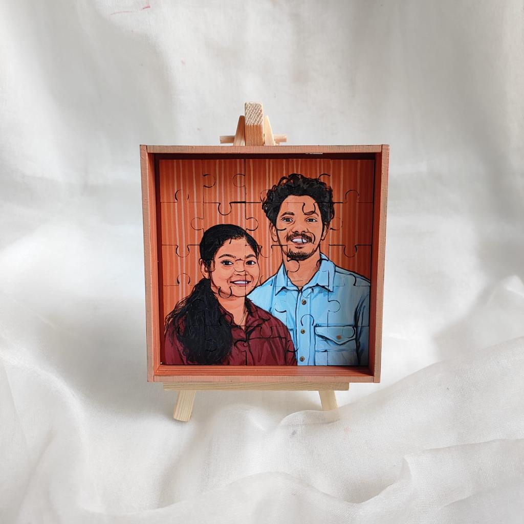 Piece of Our Story: 4 Inches Hand-Painted Couple Puzzle Keepsake - 25 Pieces