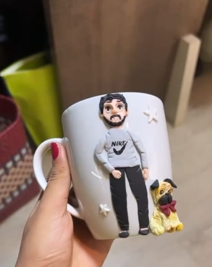 Woof and Wander: Whimsical Polymer Clay Mug for Dog-Loving Solo Adventurers