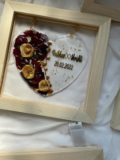 Heartstrings Forever: Whimsical Resin Heart with Varmala Preservation