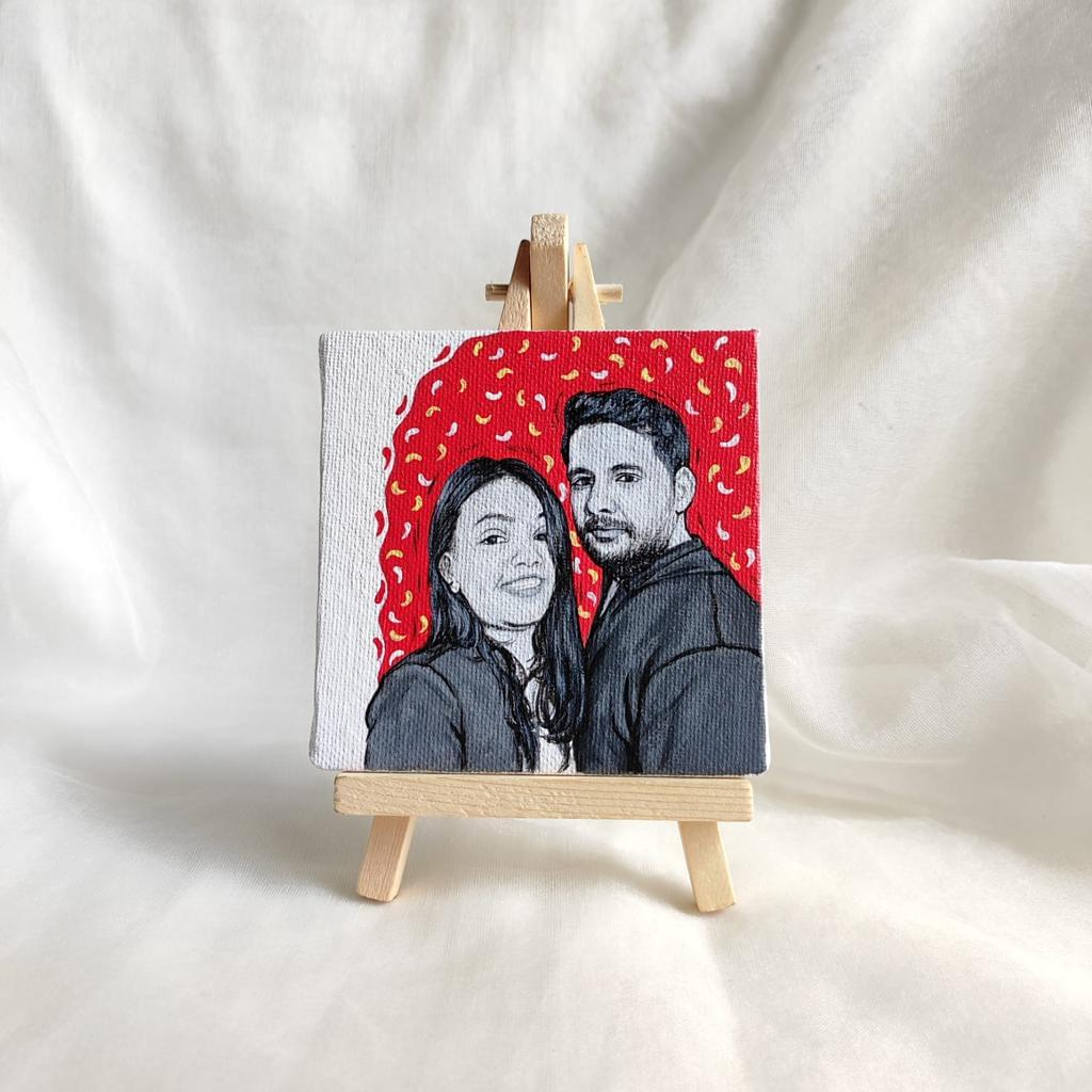 Chromatic Love Hand Painted Black and White Couple Portrait with a Burst of Colors
