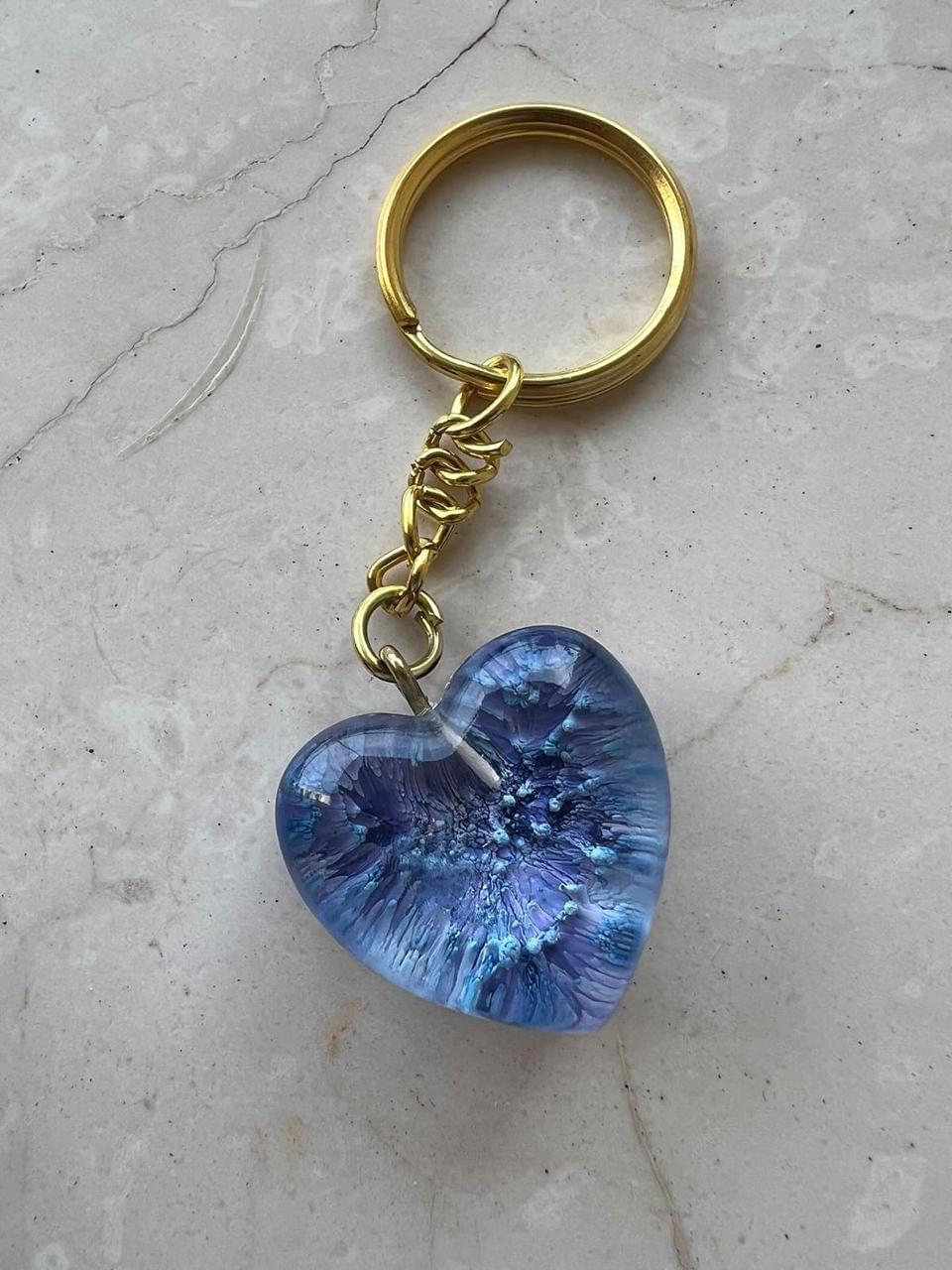 Blue Bliss: Resin Alcoholic Ink Heart Keychain