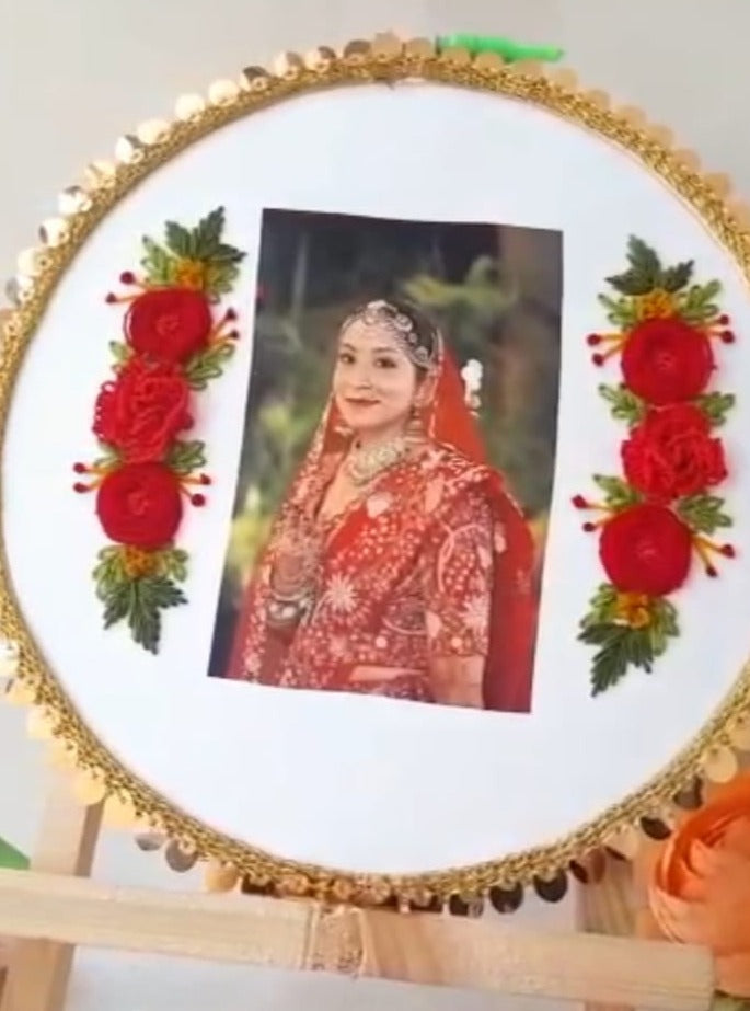 Picture-Perfect Bride: Flower Embroidery Accented by Bride's Photograph on Hoop