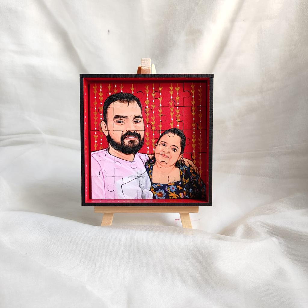 Piece of Our Story: 4 Inches Hand-Painted Couple Puzzle Keepsake - 25 Pieces