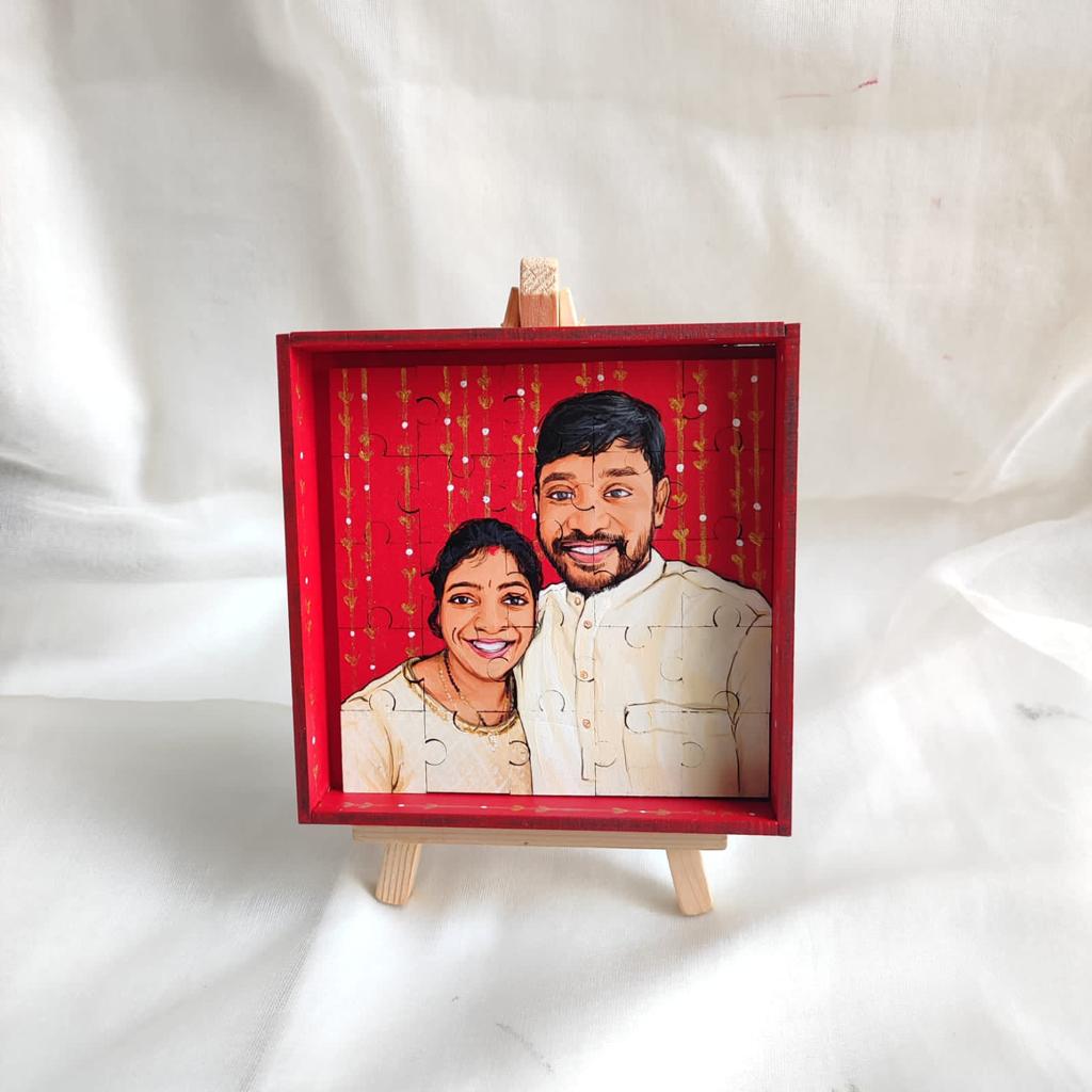 Piece of Our Story: 4 Inches Hand-Painted Couple Puzzle Keepsake - 25 Pieces