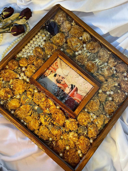 Botanical Keepsake Resin Varmala Flower Preservation in Pinewood Frame