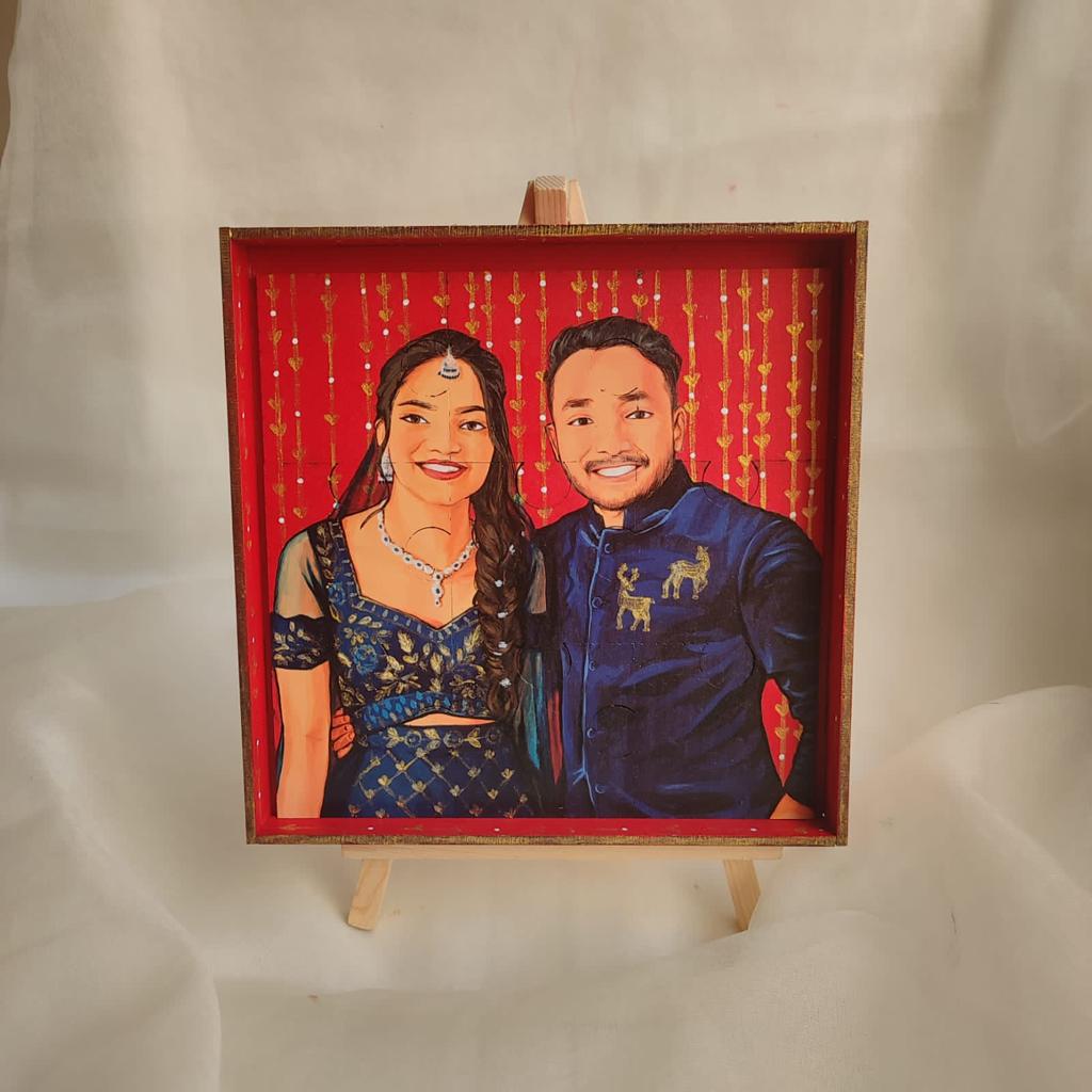 Pieces of Love: Artistic 6*6 Inch Hand-Painted Couple Puzzle with 36 Puzzle Pieces