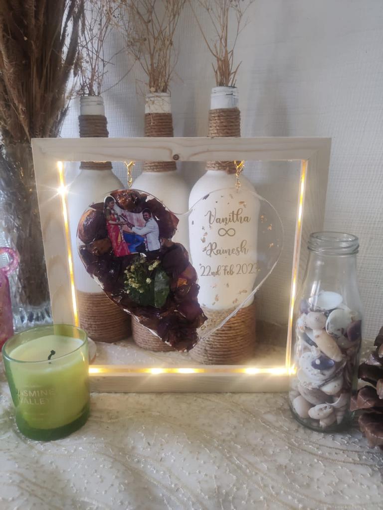 Vibrant Reflections: LED Hanging Heart with Picture in Wooden Frame