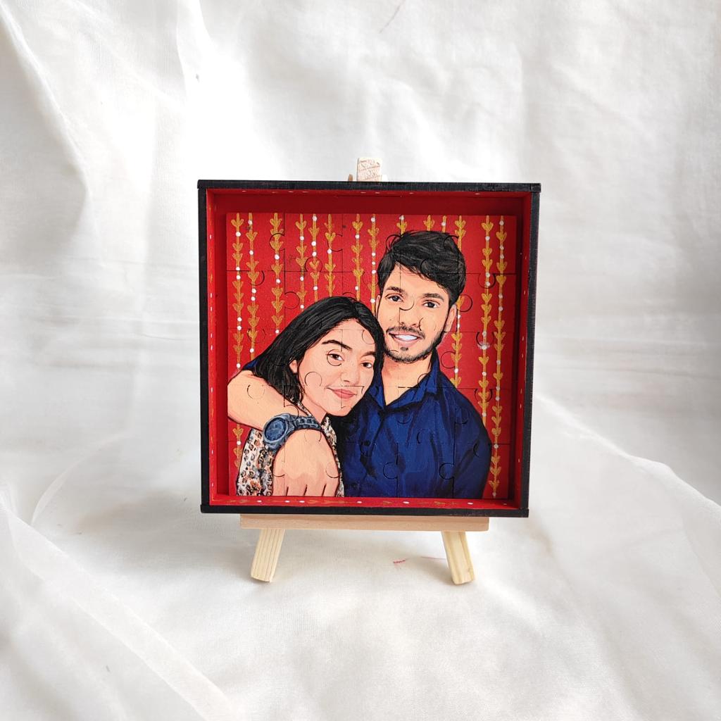 Piece of Our Story: 4 Inches Hand-Painted Couple Puzzle Keepsake - 25 Pieces