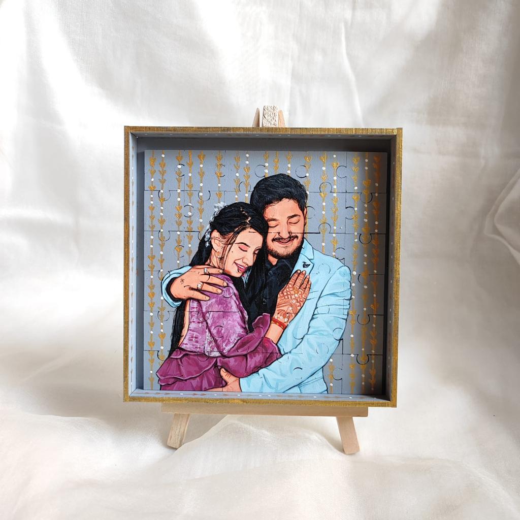 Pieces of Love: Artistic 6*6 Inch Hand-Painted Couple Puzzle with 36 Puzzle Pieces