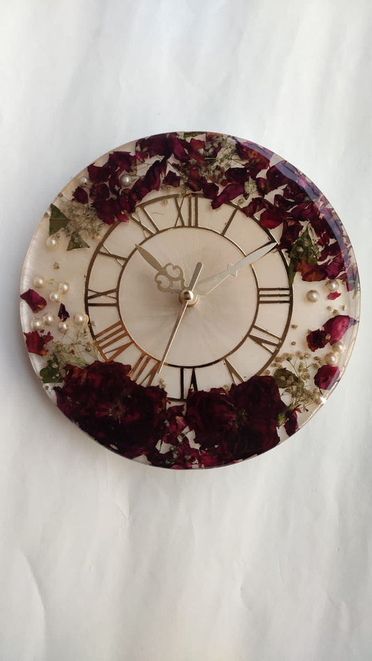 Deep Red Rose Resin Memory Clock