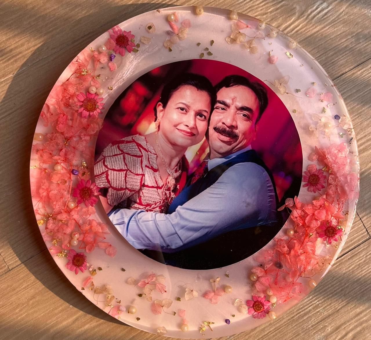 Personalized Resin Photo Plaque with Preserved Flowers