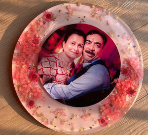 Personalized Resin Photo Plaque with Preserved Flowers