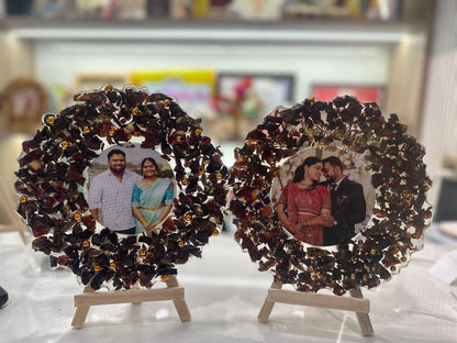 Set of Two Personalized Resin Photo Frames with Preserved Flowers and Stand