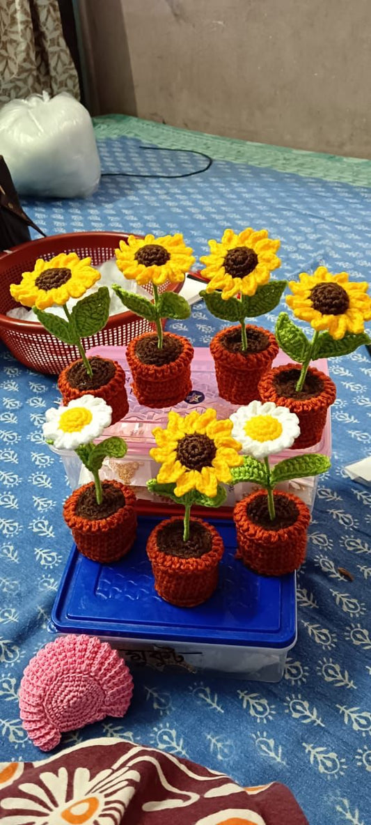 Handmade Crocheted Sunflower Pots