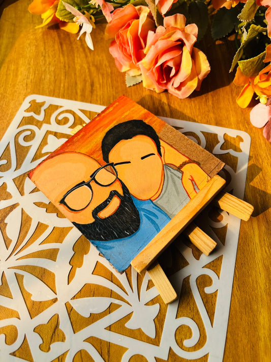 Hand-Painted Portrait on Square Canvas with Easel