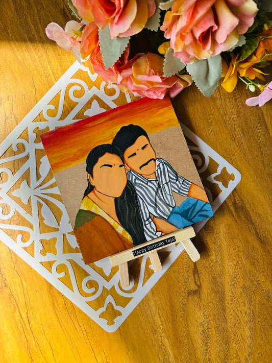 Hand-Painted Portrait on Square Canvas with Easel &amp; Birthday Message