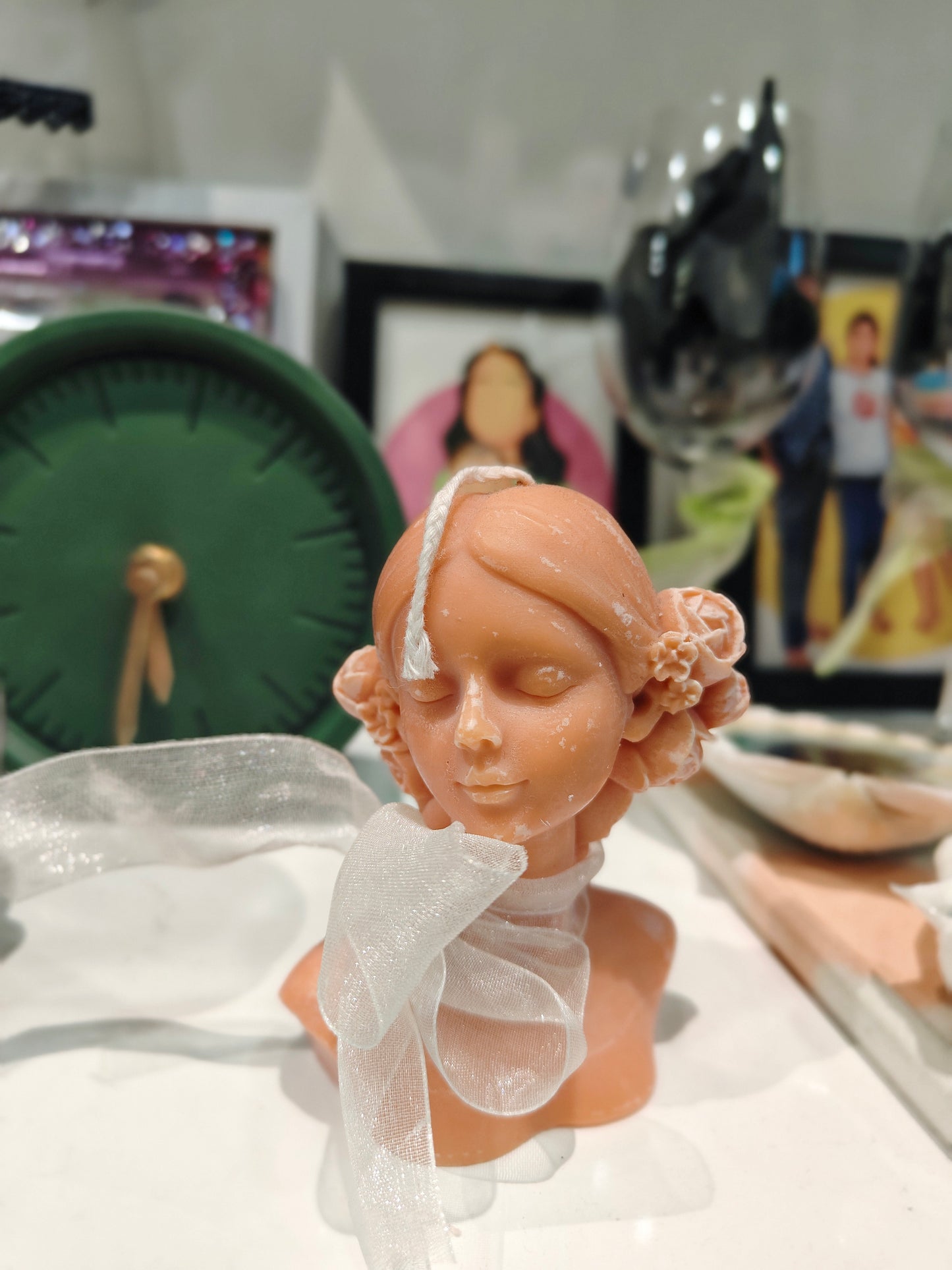 Flower Head Lady, Sculpture Women Candle