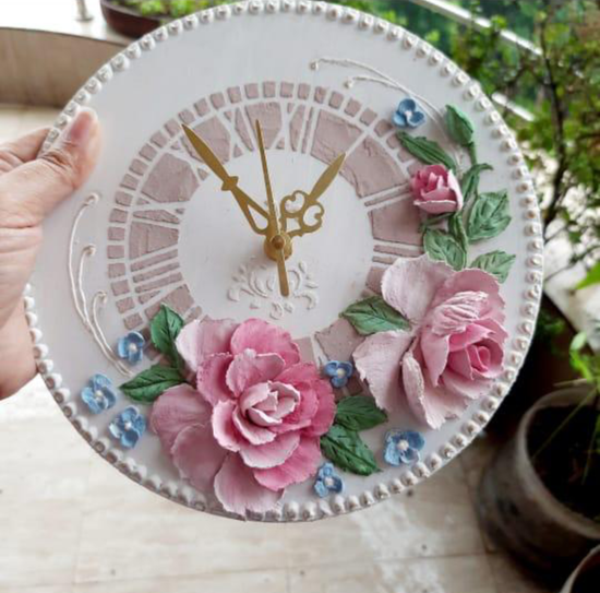 Handcrafted Floral Clay Art Clock