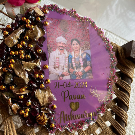 Decorated Photo Frame with Names, Date, and Embellishments