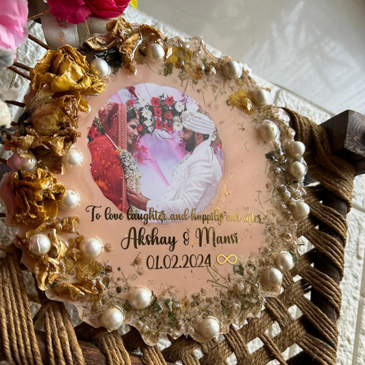 Decorated Photo Frame with Names, Date, Quote, and Embellishments
