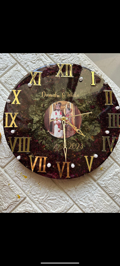 Personalized Resin Clock with Couple Photo and Roman Numerals