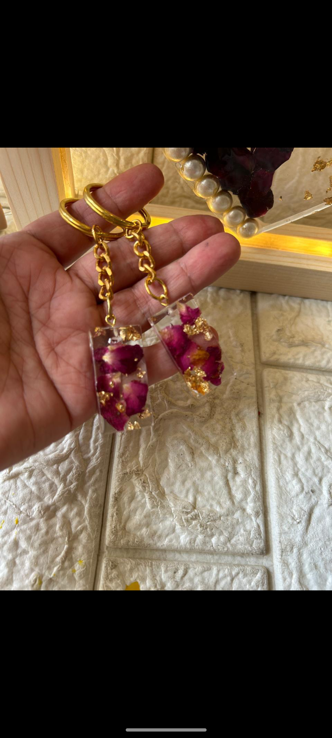 Rose Petal & Gold Flake Resin Keychains