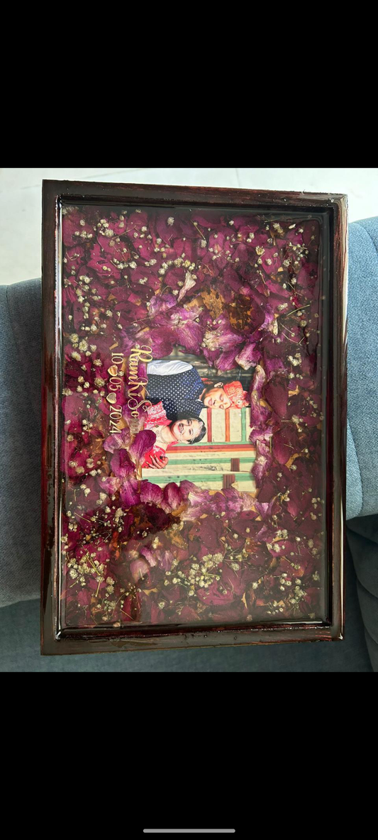 Personalized Resin Photo Frame with Floral Embellishments