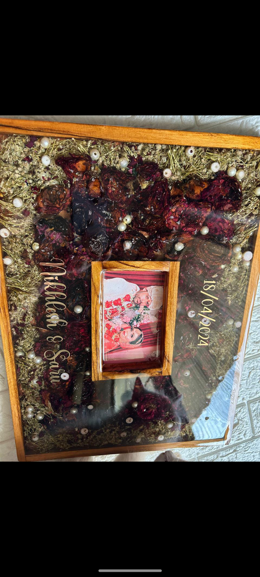 Personalized Resin Wedding Keepsake Box with Floral & Pearl Accents