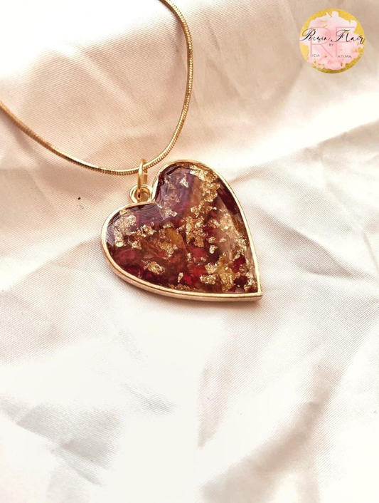 Golden Ember" Heart Resin Pendant