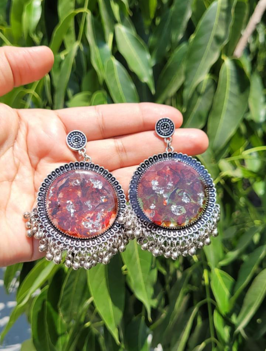 Red &amp; Silver Resin Jhumkas