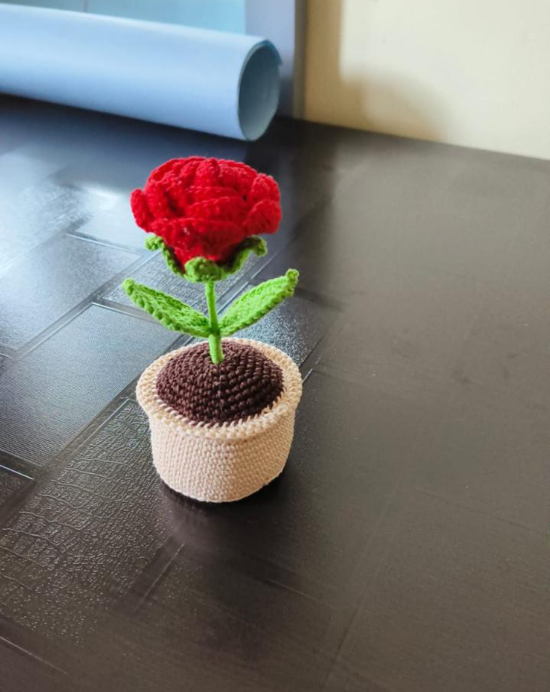 Crocheted Rose in Pot