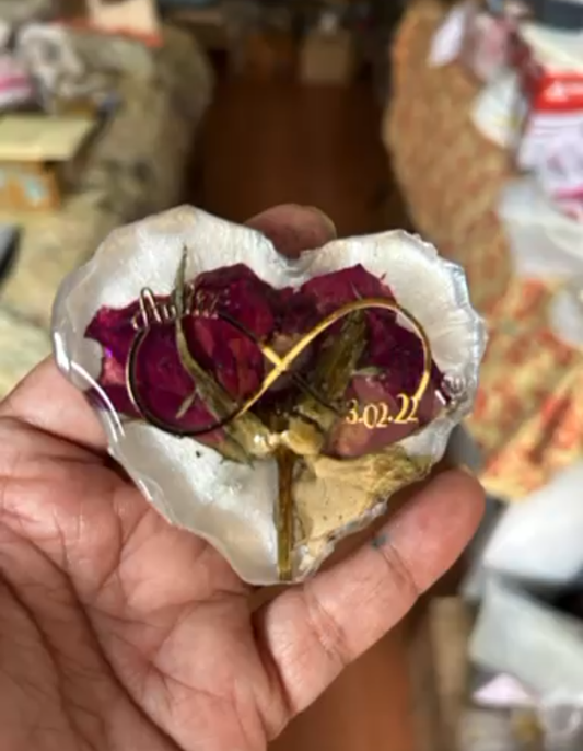 Resin Heart with Dried Flowers and Date Keepsake
