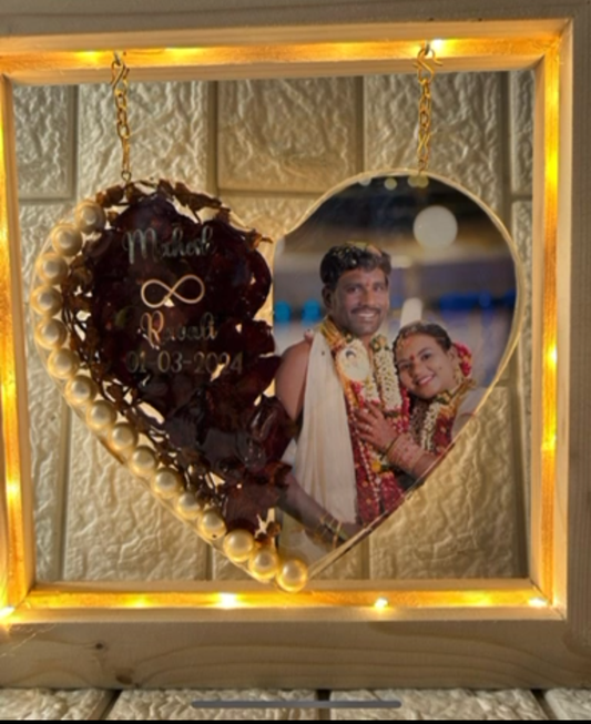 Illuminated Resin Heart Photo Keepsake with Names and Date